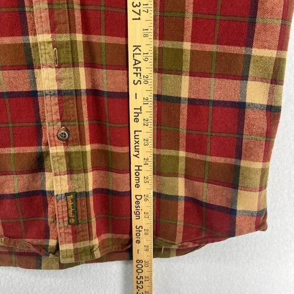 TIMBERLAND Shirt Mens XS Heavy Brushed Flannel Plaid Lumberjack Button Up Red - Picture 15 of 16
